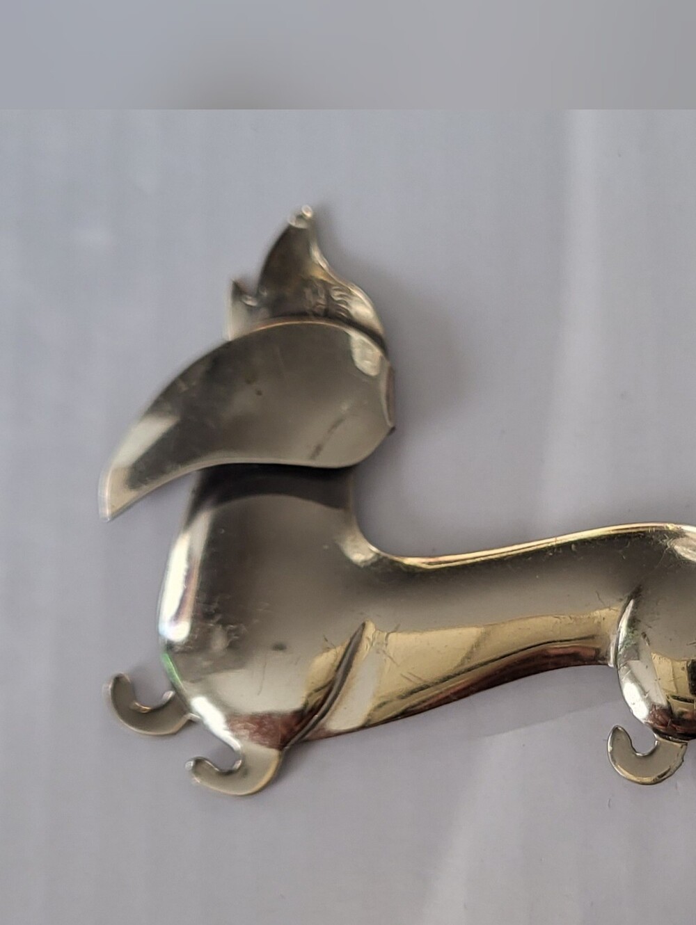 Vintage Estate Metallic Silver Dachshund Dog Brooch